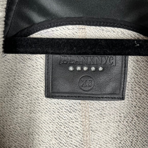 [BLANKNYC] Drape Front Jacket Faux Leather Sleeves XS Moto Cardigan‎ - Picture 4 of 10